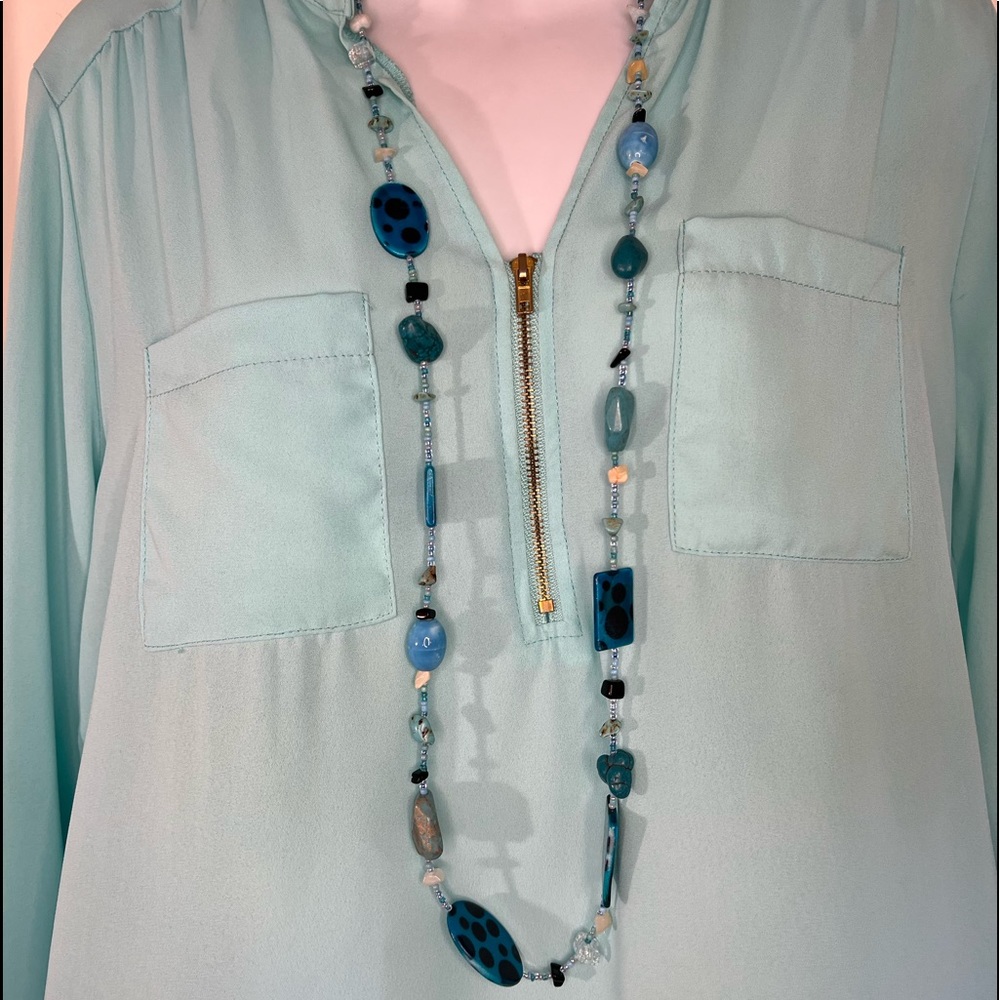 TURQUOISE STONES - LEOPARD PRINT LONG NECKLACE